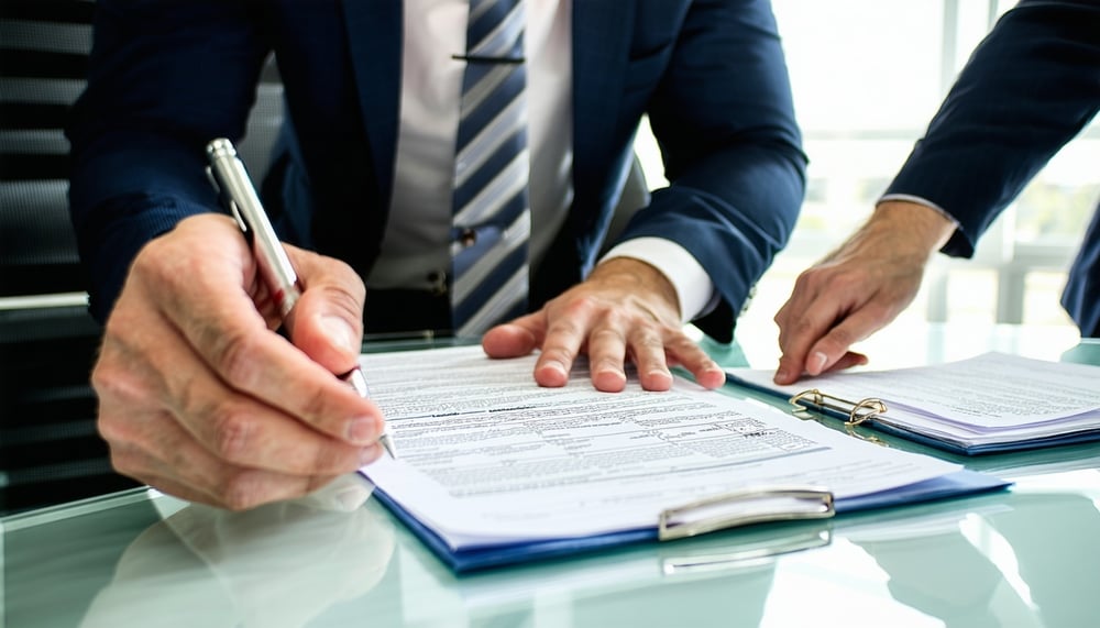 Professional tax consultant assisting a client with paperwork. Professional tax consultant assisting a client with paperwork.